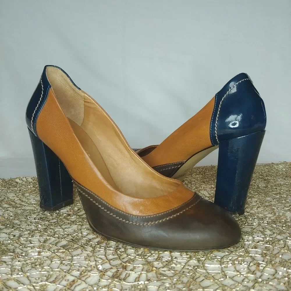 Essentiel Italian Multicolor Leather Heels - Picture 1 of 5